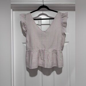 0049- Draper James RSVP XXL Smocked Peplum Top Pink Green Stripe Cottagecore